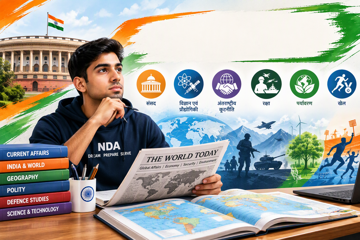 NDA aspirant studying important current affairs for the upcoming NDA examination